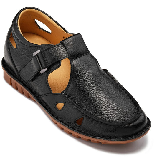 CALTO - K0751 - 7.1 cm Más Alto (Negro) - Sandalia de Pescador Casual y Ligera