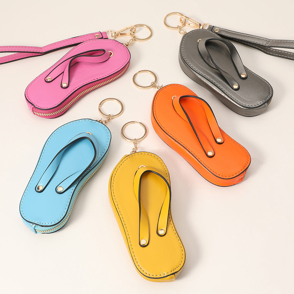 Monedero llavero con charm de piel sintética para pulsera, chanclas, mini cartera