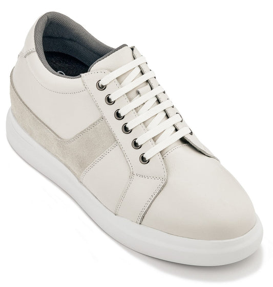 CALTO - K1531 - 3 Pulgadas Más Alto (Blanco Crudo) - Zapatillas Ligeras de Cuero