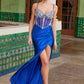 Vestido Corsé con Falda Plisada y Adornos de Piedras Plateadas Nox Anabel K1575