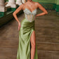 Vestido Corsé con Falda Plisada y Adornos de Piedras Plateadas Nox Anabel K1575