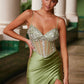 Vestido Corsé con Falda Plisada y Adornos de Piedras Plateadas Nox Anabel K1575
