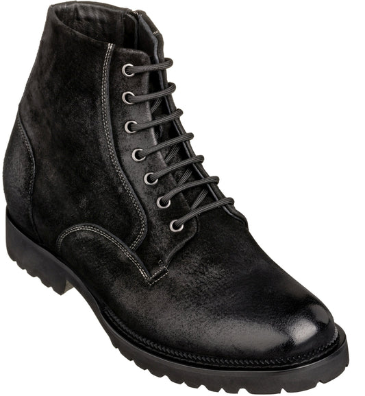 CALTO - K24401 - 3 pulgadas más alto (Nubuck Negro) - Botas Casuales con Cremallera