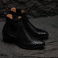 CALTO - K30521 - 3.3 Inches Taller (Black) - Woven Slip-On High-Top Chelsea Ankle Boots
