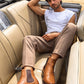 CALTO - K30522 - 3.3 Inches Taller (Brown) - Woven Chelsea High-Top Slip-On Ankle Boots