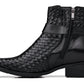 CALTO - K30523 - 3.3 Inches Taller (Black) - Woven High-Top Ankle Buckle Zipper Boots