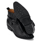 CALTO - K30523 - 3.3 Inches Taller (Black) - Woven High-Top Ankle Buckle Zipper Boots