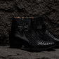CALTO - K30523 - 3.3 Inches Taller (Black) - Woven High-Top Ankle Buckle Zipper Boots