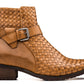 CALTO - K30524 - 3.3 Inches Taller (Light Brown) - Woven Buckle High-Top Ankle Zip-Up Boots