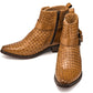 CALTO - K30524 - 3.3 Inches Taller (Light Brown) - Woven Buckle High-Top Ankle Zip-Up Boots