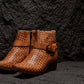 CALTO - K30524 - 3.3 Inches Taller (Light Brown) - Woven Buckle High-Top Ankle Zip-Up Boots