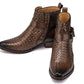 CALTO - K30525 - 3.3 Inches Taller (Coffee Brown) - Woven High-Top Buckle Zipper Ankle Boots