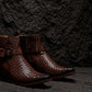 CALTO - K30525 - 3.3 Inches Taller (Coffee Brown) - Woven High-Top Buckle Zipper Ankle Boots