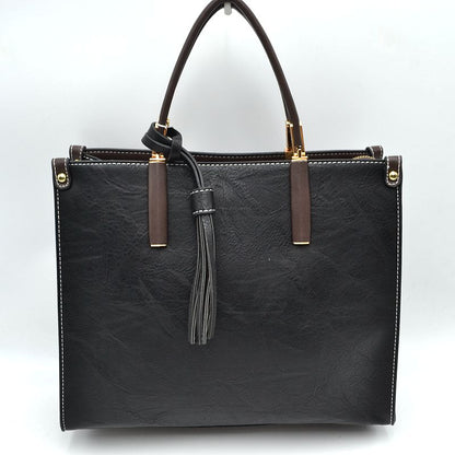 Large Shoulder Vegan Leather Tassel Handbag For Women