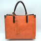 Large Shoulder Vegan Leather Tassel Handbag For Women