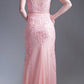 OFERTA - Vestido largo de encaje color melocotón ajustado con mangas casquillo Cinderella Divine KC1736 (Talla 6)