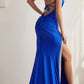 Cenicienta Divina KV1082 Vestido Largo de Satén Elástico de un Solo Hombro con Abertura