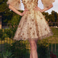 Ladivine KV1089 Short Floral Strapless A-Line Dress with Puff Sleeves