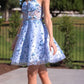 Ladivine KV1089 Short Floral Strapless A-Line Dress with Puff Sleeves