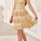 Ladivine KV1090 Glitter Printed A-Line Ruffle Short Dress