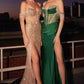 Vestido Ladivine KV1123, de noche, entallado, con hombros descubiertos y flecos