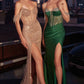 Vestido Ladivine KV1123, de noche, entallado, con hombros descubiertos y flecos