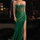 Vestido Ladivine KV1123, de noche, entallado, con hombros descubiertos y flecos
