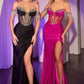 Vestido Ladivine KV1123, de noche, entallado, con hombros descubiertos y flecos