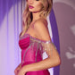 Vestido Ladivine KV1123, de noche, entallado, con hombros descubiertos y flecos