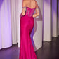 Vestido Ladivine KV1123, de noche, entallado, con hombros descubiertos y flecos