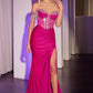 Vestido Ladivine KV1123, de noche, entallado, con hombros descubiertos y flecos