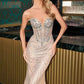 Vestido de noche Ladivine KV1129 sin tirantes con escote corazón y pedrería lineal de cristal