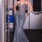 Vestido de noche Ladivine KV1129 sin tirantes con escote corazón y pedrería lineal de cristal