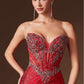 Vestido de noche Ladivine KV1129 sin tirantes con escote corazón y pedrería lineal de cristal