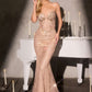 Vestido de noche Ladivine KV1129 sin tirantes con escote corazón y pedrería lineal de cristal