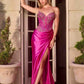 Ladivine KV1136 Strapless Sweetheart Draped Satin Skirt Fitted Evening Gown