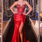 Ladivine KV1136 Strapless Sweetheart Draped Satin Skirt Fitted Evening Gown