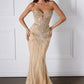 Vestido de Noche Sirena sin Tirantes Ladivine KV1139 con Escote Corazón y Corsé de Cuentas