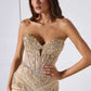 Vestido de Noche Sirena sin Tirantes Ladivine KV1139 con Escote Corazón y Corsé de Cuentas