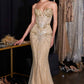 Vestido de Noche Sirena sin Tirantes Ladivine KV1139 con Escote Corazón y Corsé de Cuentas