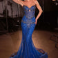 Vestido de Noche Sirena sin Tirantes Ladivine KV1139 con Escote Corazón y Corsé de Cuentas