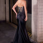 Vestido largo sin tirantes entallado Ladivine KV1142 Sultry con aberturas hasta el muslo y adornos de cristal