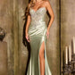 Vestido largo sin tirantes entallado Ladivine KV1142 Sultry con aberturas hasta el muslo y adornos de cristal