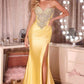 Vestido largo sin tirantes entallado Ladivine KV1142 Sultry con aberturas hasta el muslo y adornos de cristal
