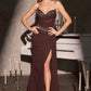 Ladivine KV1143 Sweetheart Beaded Bodice Strapless Leg Slit Formal Gown