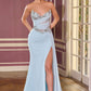 Ladivine KV1143 Sweetheart Beaded Bodice Strapless Leg Slit Formal Gown