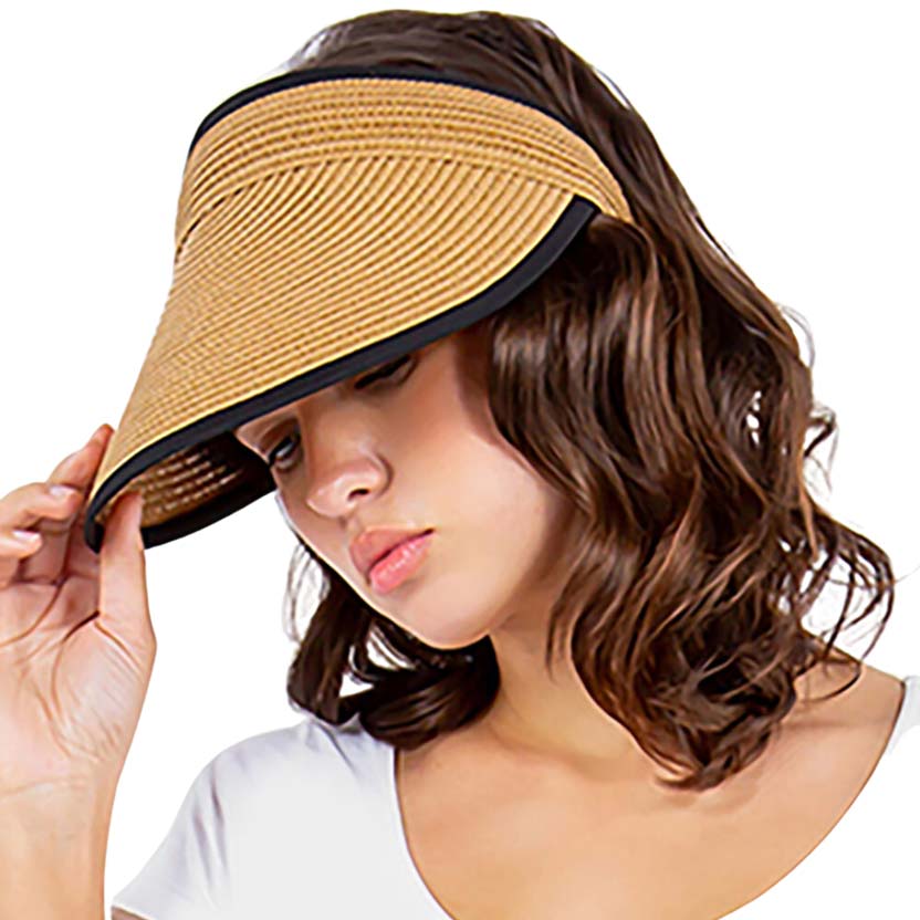 Solid Trimmed Straw Visor Sun Hat