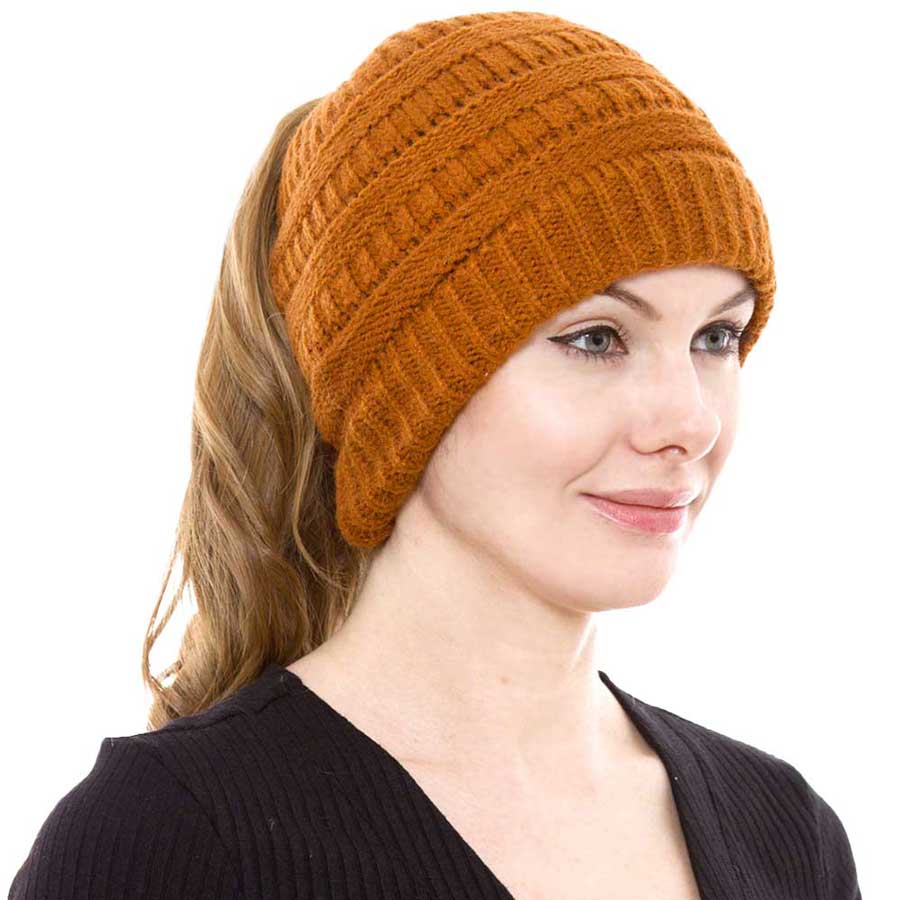 Cable Knit Ponytail Beanie Hat