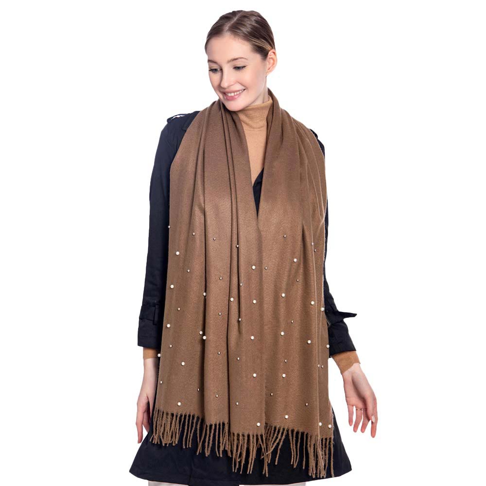 Pearl Embellished Solid Oblong Scarf