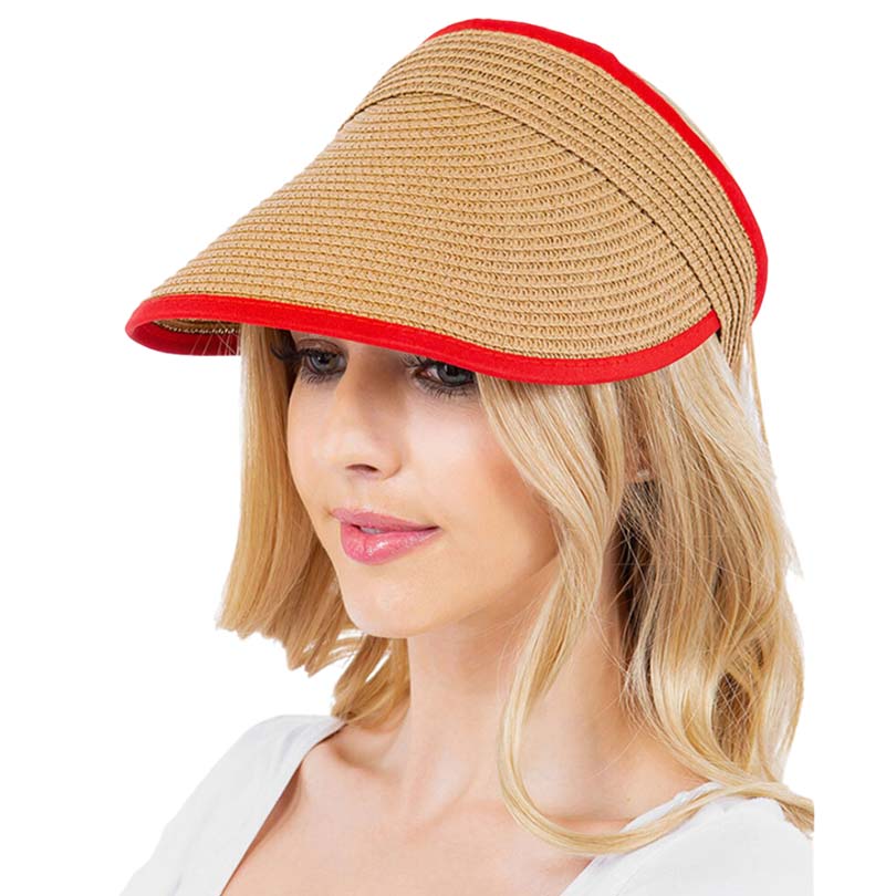 Solid Trimmed Straw Visor Sun Hat